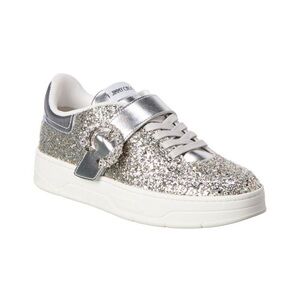 Authentic Jimmy Choo silver glittered & crystal Osaka sneakers